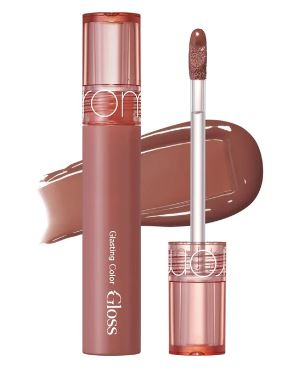 Romand Glasting Color Gloss - lūpu spīdums ar mitrinošu efektu un intensīva spīduma (glazētu) finišu. Silti brūns, neuzkrītošs tonis.