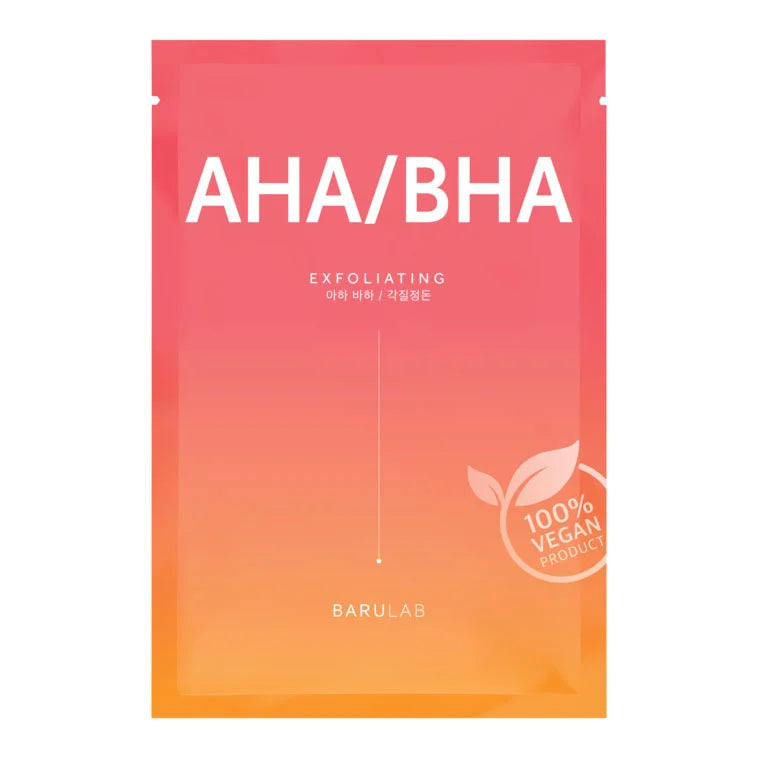 Barulab lokšņu sejas maska ar AHA un BHA skãbēm ādas attīrīšanai un tekstūras uzlabošanai.