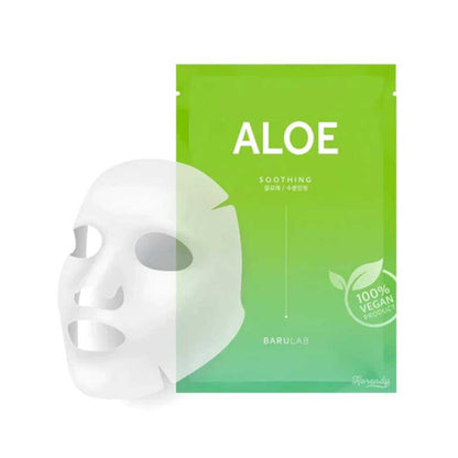 Barulab Aloe Soothing Face Mask nomierinoša un mitrinoša Korejas lokšņu sejas maska ar alveju.