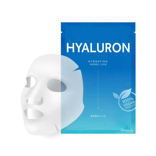 Barulab Hyaluron Mask mitrinoša lokšņu sejas maska ar hialuronskābi sausas un dehidrētas ādas intensīvai mitrināšanai.