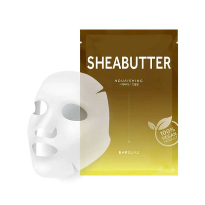 Barulab Nourishing Face Mask Sheabutter barojoša lokšņu sejas maska ar šī sviestu sausas, dehidrētas, kā arī jutīgas ādas kopšanai.
