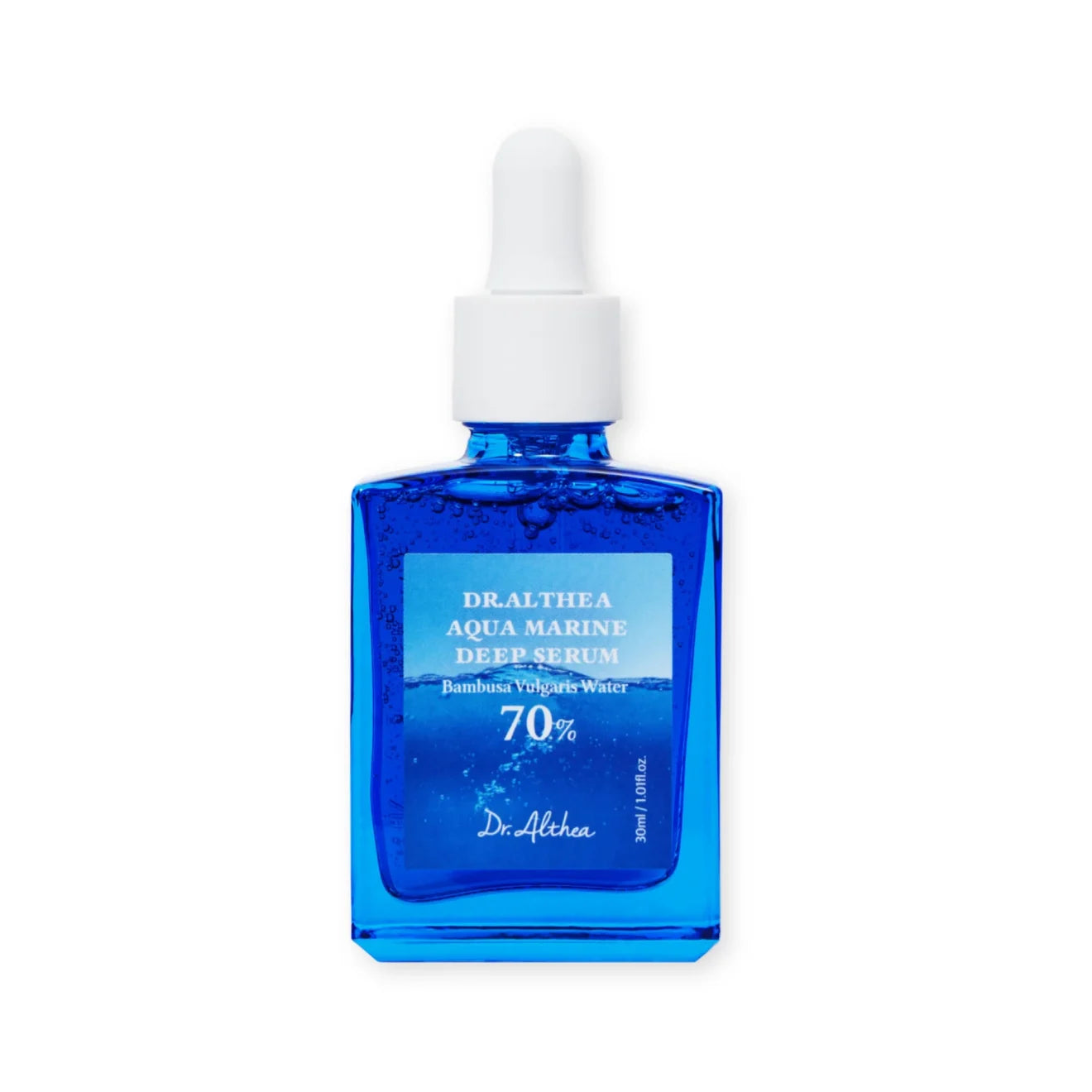 Dr. Althea Aqua Marine Deep intensīvi mitrinošs un atjaunojošs serums, kā formulas pamatā ir bambusa ūdens (70%), hialuronskābe, PDRN un citas vērtīgas sastāvdaļas. Mīkstina ādu, uzlabo tās tekstūru, izlīdzina smalkas grumbiņas un piešķir dabisku mirdzumu.