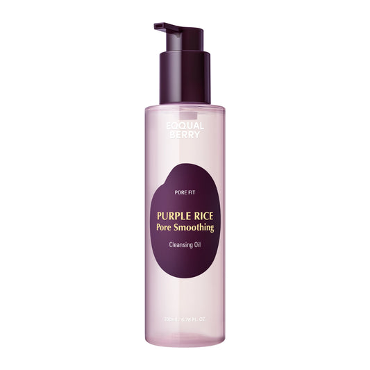 EQQUALBERRY Purple Rice Pore Smoothing Cleansing Oil – viegla attīroša eļļa sejas ādai ar violeto rīsu ekstraktu, kas efektīvi noņem kosmētiku, lieko sebumu un netīrumus, vienlaikus mitrinot un izlīdzinot ādas tekstūru, neatstājot sausuma sajūtu.