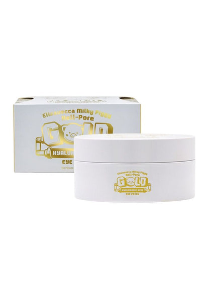 Elizavecca Gold Hyaluronic Acid Eye Patch - hidrogēla acu patči intensīvai mitrināšanai un atjaunošanai ar 24 karātu zelta daļiņām sastāvā. Nostiprina un izgaismo ādu zem acīm, novērš tumšos lokus un tūsku.