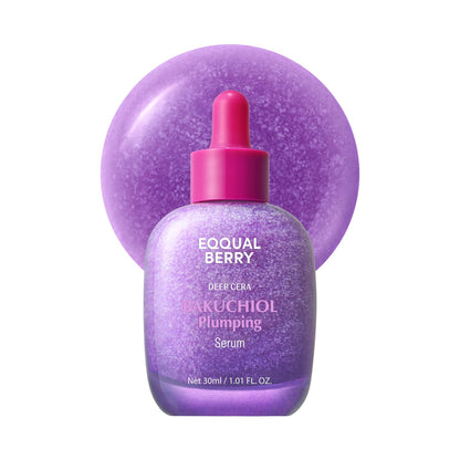 Eqqualberry Bakuchiol Plumping Serum - sejas serums ar bakučiolu ādas tvirtuma un elastības uzlabošanai, dziļai mitrināšanai un smalko līniju izlīdzināšanai.