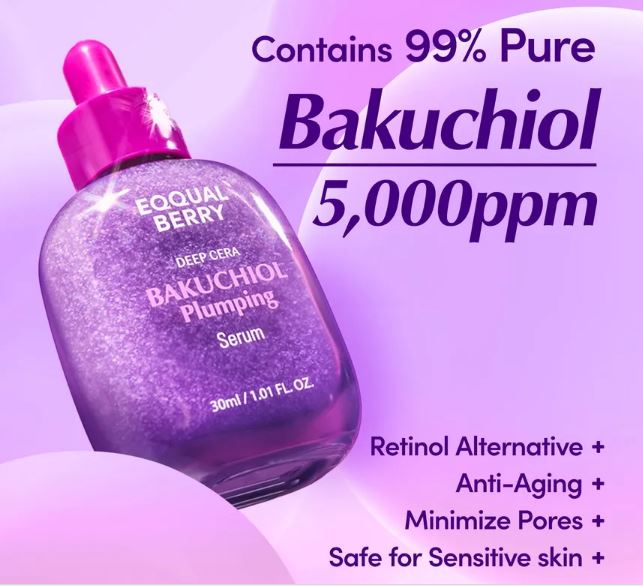Eqqualberry Bakuchiol Plumping Serum - sejas serums ar bakučiolu ādas tvirtuma un elastības uzlabošanai, dziļai mitrināšanai un smalko līniju izlīdzināšanai.