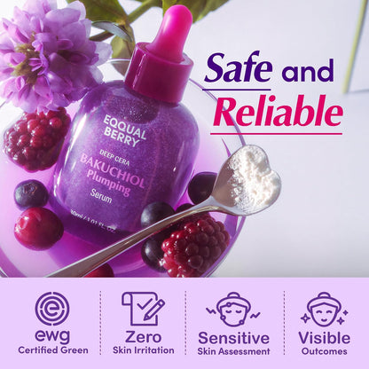 Eqqualberry Bakuchiol Plumping Serum - sejas serums ar bakučiolu ādas tvirtuma un elastības uzlabošanai, dziļai mitrināšanai un smalko līniju izlīdzināšanai.