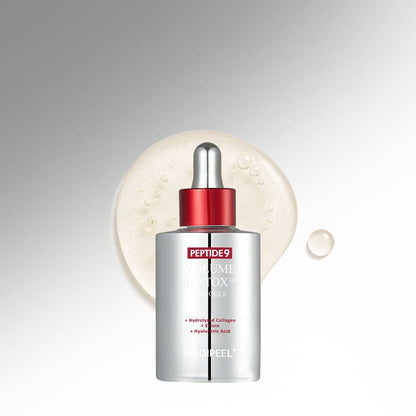 MEDI-PEEL Peptide 9 Volume Bio Tox Ampoule Pro — koncentrēta pretnovecošanās ampula ar 9 peptīdu kompleksu, kolagēnu un hialuronskābi. Palīdz uzlabot ādas elastību, samazināt grumbu redzamību un nodrošina intensīvu mitrināšanu. Āda kļūst gludāka, tvirtāka un starojošāka. Piemērota sausai, nogurušai un elastību zaudējušai ādai.