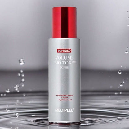 MEDI-PEEL Peptide 9 Volume Bio Tox Toner Pro atjaunojošs toneris ar peptīdiem un hialuronskābi ādas mitrināšanai un tvirtumam. Pretnovecošanās iedarbība.