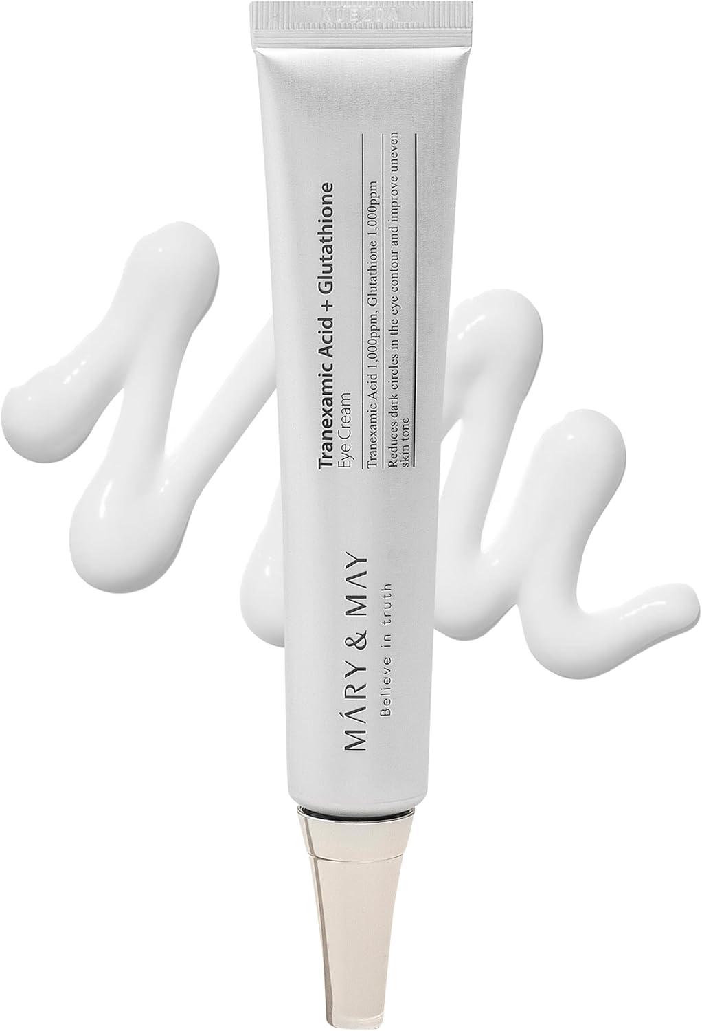 Mary May Tranexamic Acid Glutathione Eye Cream - acu krēms ar traneksamīnskābi un glutationu tumšo loku mazināšanai, smalko līniju izlīdzināšanai un acu zonas mitrināšanai.