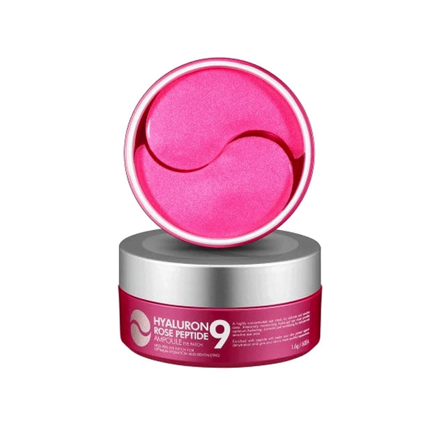 Medi-Peel Hyaluron Rose Peptide 9 Ampoule Eye Patch mitrinoši acu patči ar rozes ekstraktu un peptīdiem smalko grumbiņu mazināšanai.