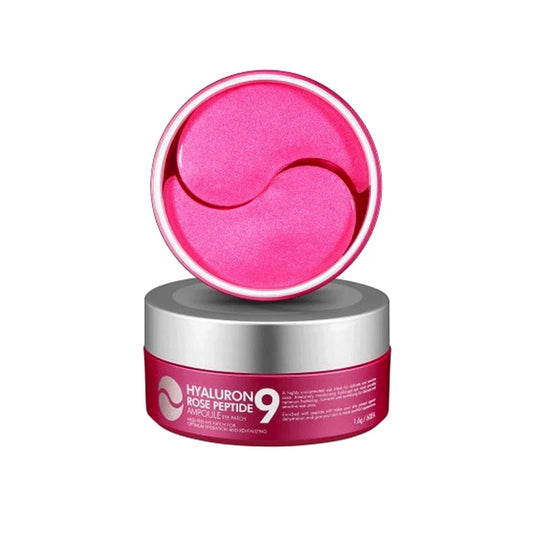 Medi-Peel Hyaluron Rose Peptide 9 Ampoule Eye Patch mitrinoši acu patči ar rozes ekstraktu un peptīdiem smalko grumbiņu mazināšanai.