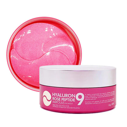 Medi-Peel Hyaluron Rose Peptide 9 Ampoule Eye Patch mitrinoši acu patči ar rozes ekstraktu un peptīdiem smalko grumbiņu mazināšanai.