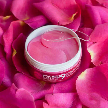 Medi-Peel Hyaluron Rose Peptide 9 Ampoule Eye Patch mitrinoši acu patči ar rozes ekstraktu un peptīdiem smalko grumbiņu mazināšanai.