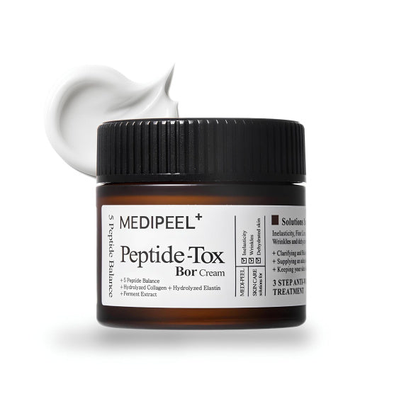 Medi-Peel Peptide-Tox Bor Cream liftinga sejas krēms ar peptīdiem, kolagēnu un hialuronskābi intensīvai ādas mitrināšanai un grumbu izlīdzināšanai. Krēms palīdz uzlabot ādas elastību, tvirtumu un samazināt novecošanās pazīmes, piešķirot ādai gludāku un jauneklīgāku izskatu. 
