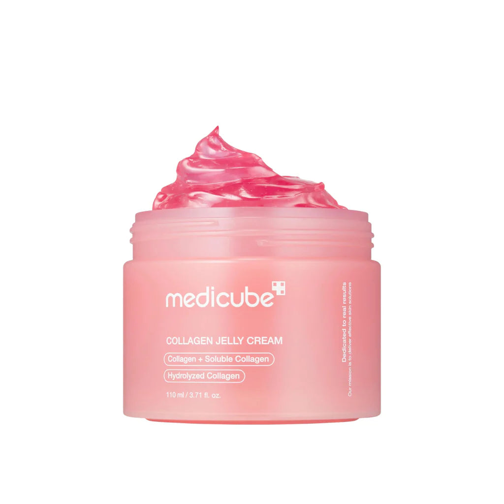 Medicube Collagen Jelly Cream – želejveida sejas krēms ar kolagēnu ādas mitrināšanai, tvirtuma uzlabošanai un smalko līniju mazināšanai.