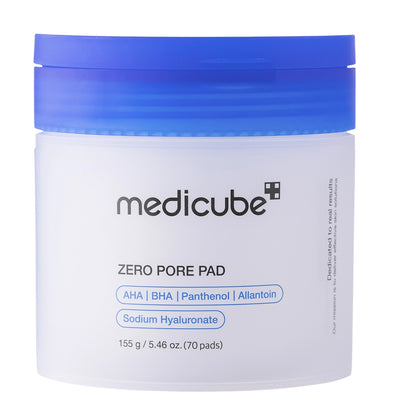 Medicube Zero Pore Pad pīlinga plāksnītes sejai. Attīra ādu no atmirušajām ādas šūnām, izlīdzina ādas toni, samazina sebuma sekrēciju un sašaurina poras.