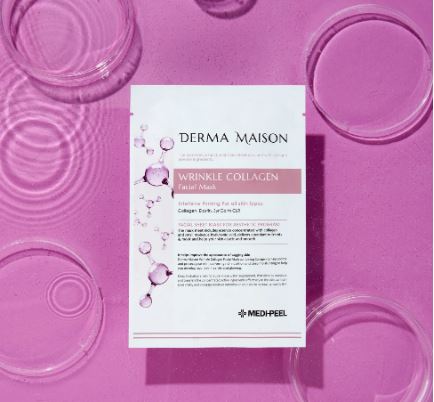 Medi-Peel Derma Maison Wrinkle Collagen sejas maska – kolagēna maska grumbu mazināšanai un ādas tvirtuma uzlabošanai.