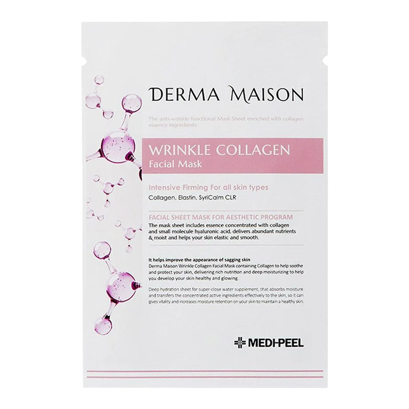 Medi-Peel Derma Maison Wrinkle Collagen sejas maska – kolagēna maska grumbu mazināšanai un ādas tvirtuma uzlabošanai.