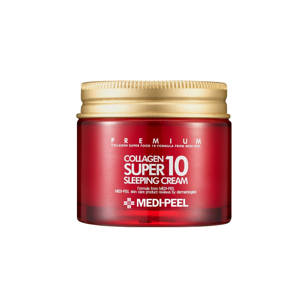 Medi-Peel Super10 Collagen Sleeping Cream – nakts krēms ar kolagēnu ādas mitrināšanai, atjaunošanai un elastības uzlabošanai.