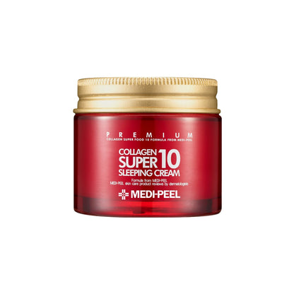 Medi-Peel Super10 Collagen Sleeping Cream – nakts krēms ar kolagēnu ādas mitrināšanai, atjaunošanai un elastības uzlabošanai.