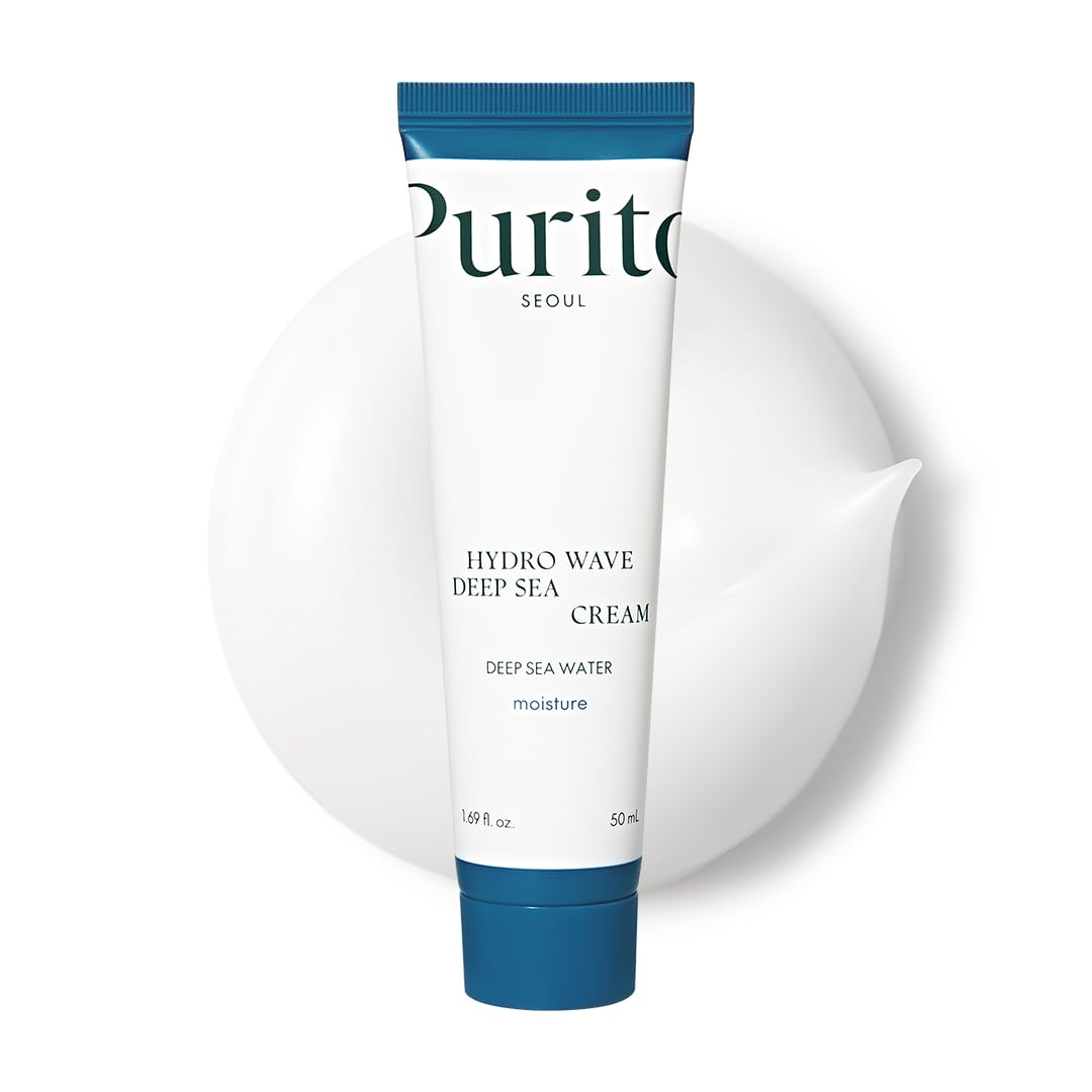 Purito Hydro Wave Deep Sea Cream vieglas tekstūras mitrinošs sejas krēms ikdienas ādas kopšanai, kas nodrošina ilgstošu mitrināšanu, komfortu un atsvaidzinošu sajūtu.
