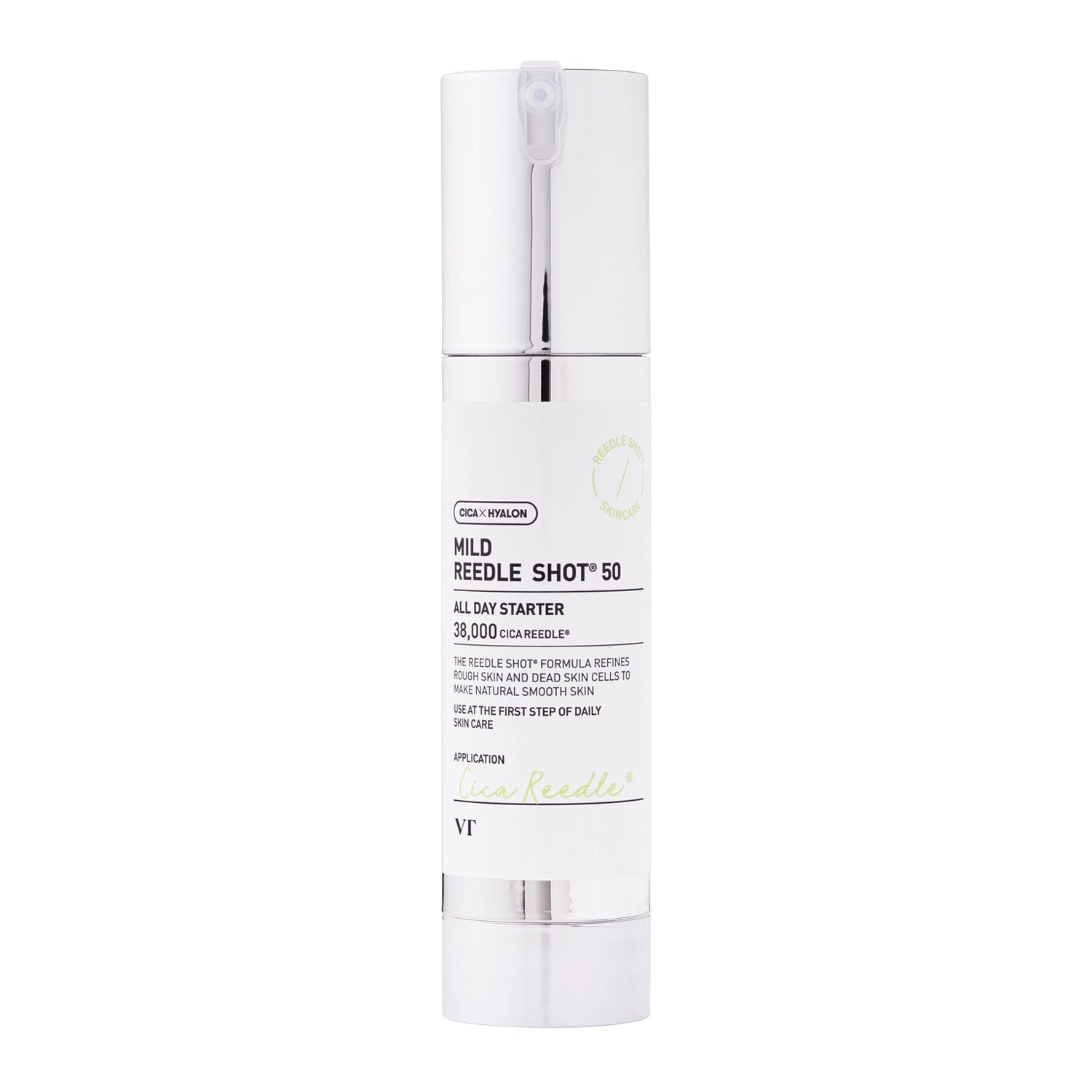 VT Cosmetics Reedle Shot 50 - sejas ādas serums ar mikroadatu tehnoloģiju, aktīvo vielu iesūkšanās uzlabošanai un ādas tekstūras izlīdzināšanai.